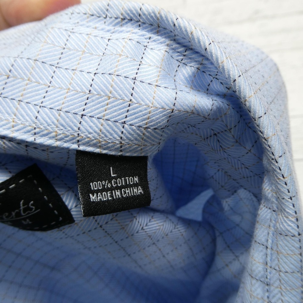 Kenneth Roberts Platinum Dress Shirt Mens Large Blue Herringbone Long Sleeve - Picture 5 of 9